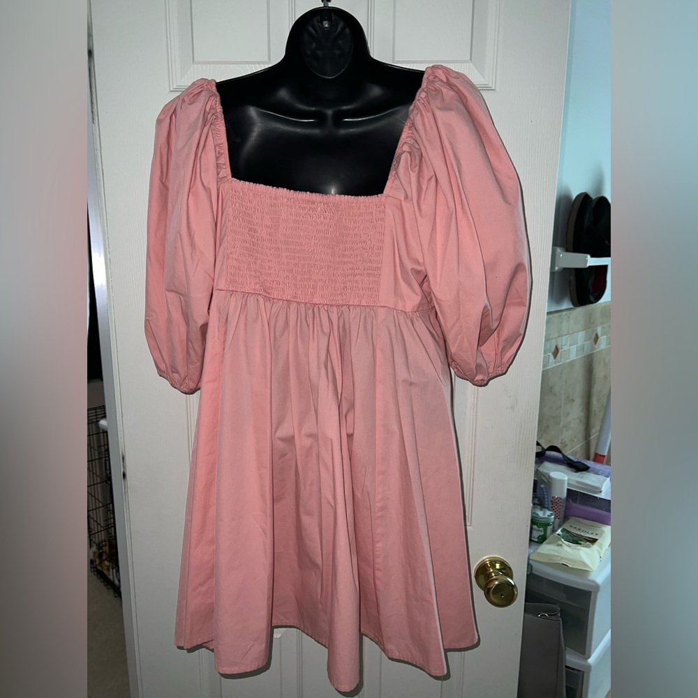 Abercrombie & Fitch Women’s Emerson Poplin Puff Sleeve Mini Dress Pink Sz L - Picture 7 of 8